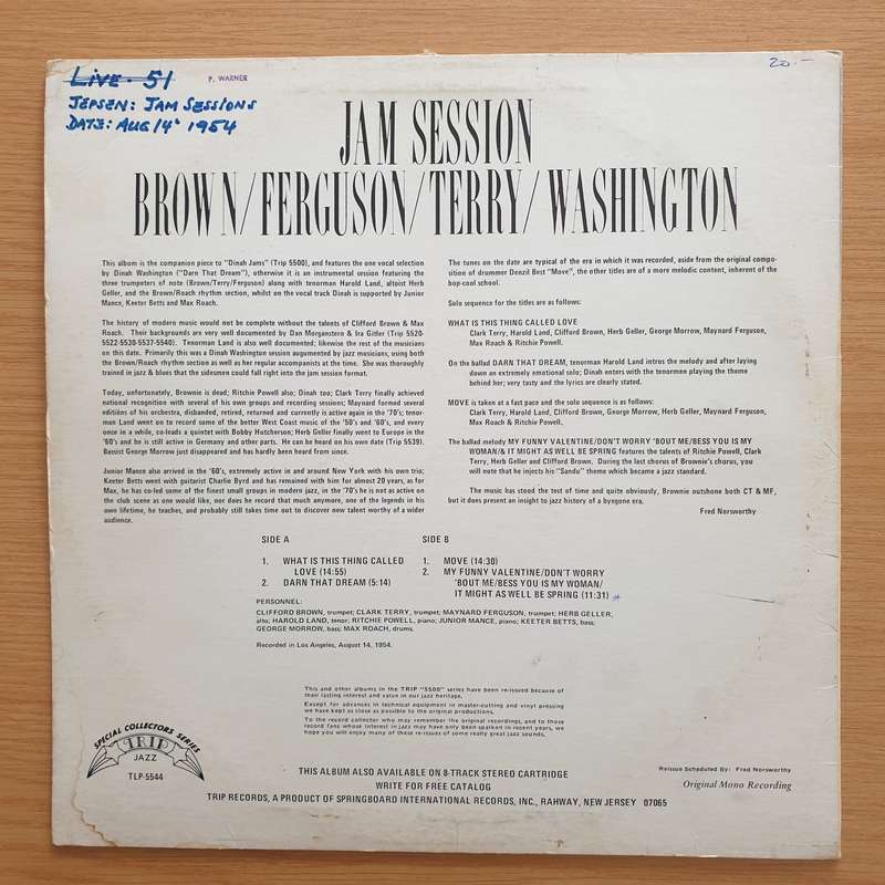 Brown / Ferguson / Terry / Washington  Jam Session - Vinyl LP Record - Very-Good+ Quality (VG+...