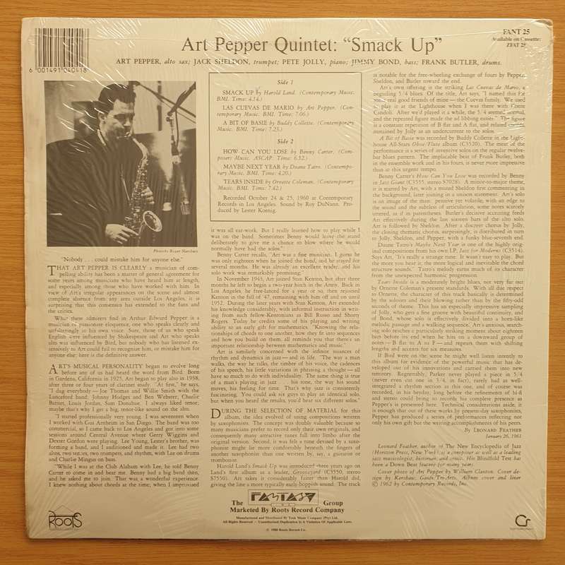 Art Pepper Quintet  Smack Up - Vinyl LP Record - Very-Good+ Quality (VG+) (verygoodplus)