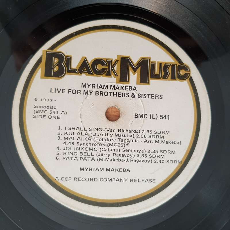 Myriam Makeba  Live for my Brothers and Sisters  Vinyl LP Record - Fair Quality (Fair)
