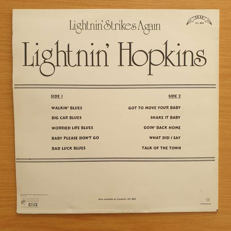 Lightnin' Hopkins  Lightning Strikes Again - Vinyl LP Record - Very-Good+ Quality (VG+) (veryg...
