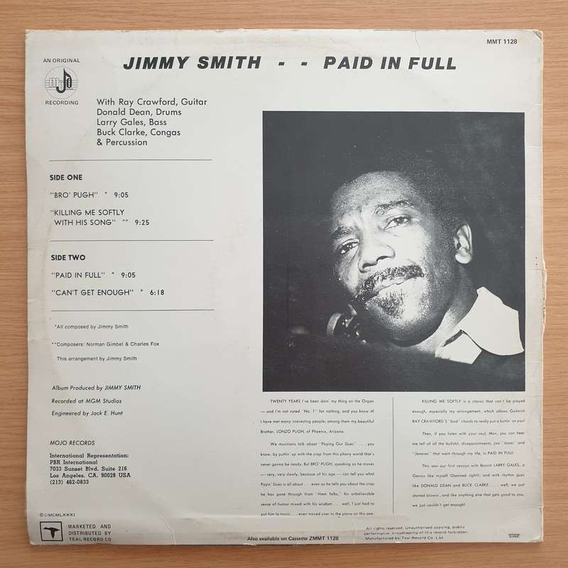 Jimmy Smith  Paid In Full - Vinyl LP Record - Very-Good+ Quality (VG+) (verygoodplus)