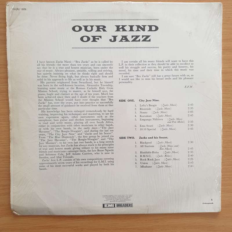 Zacks Nkosi  Our Kind Of Jazz - Vinyl LP Record - Very-Good- Quality (VG-) (minus)