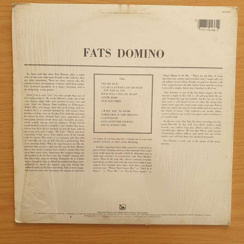 Fats Domino  The Fabulous Mr. D - Vinyl LP Record - Very-Good+ Quality (VG+) (verygoodplus)