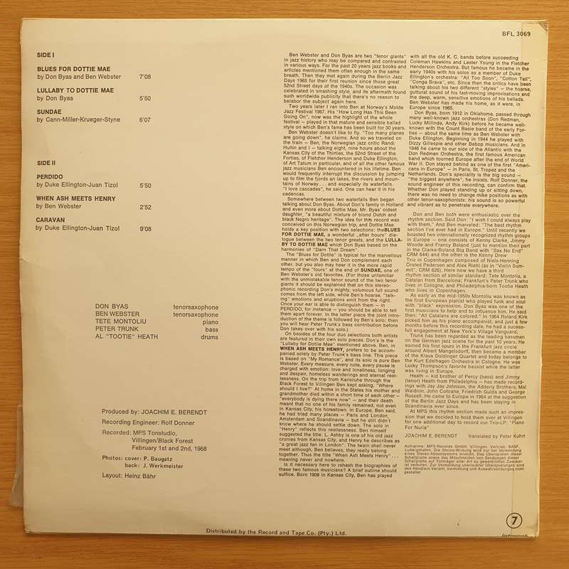 Ben Webster Meets Don Byas  Ben Webster Meets Don Byas- Vinyl LP Record - Very-Good+ Quality (...