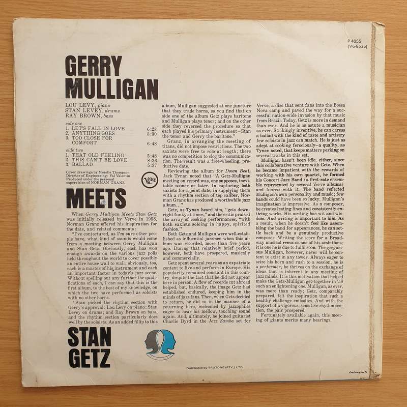 Gerry Mulligan Meets Stan Getz  Gerry Mulligan Meets Stan Getz - Vinyl LP Record - Very-Good+ ...