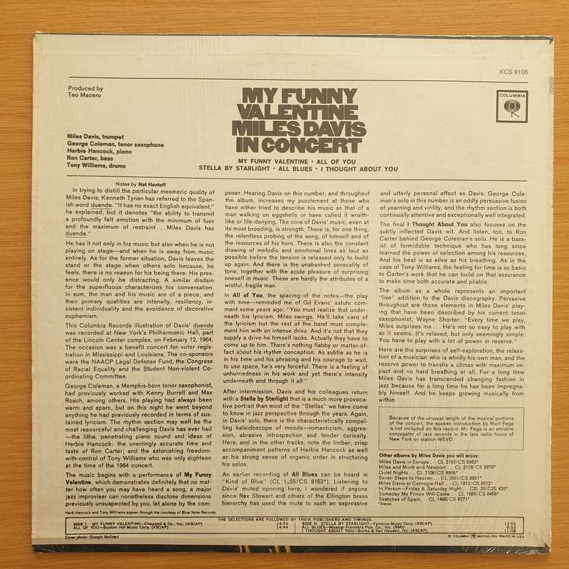 Miles Davis  My Funny Valentine - Miles Davis In Concert- Vinyl LP Record - Very-Good Quality ...