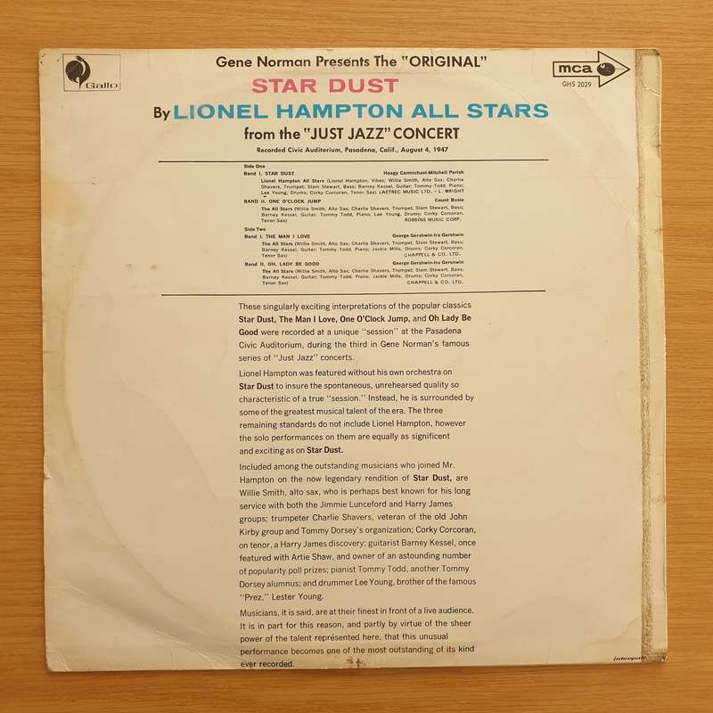 Lionel Hampton All Stars  The Original Lionel Hampton Stardust  - Vinyl LP Record - V...