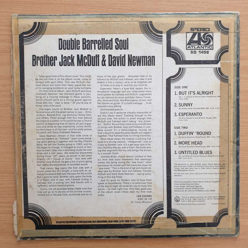 Brother Jack McDuff & David Newman  Double Barrelled Soul  - Vinyl LP Record - Very-Good- Qual...