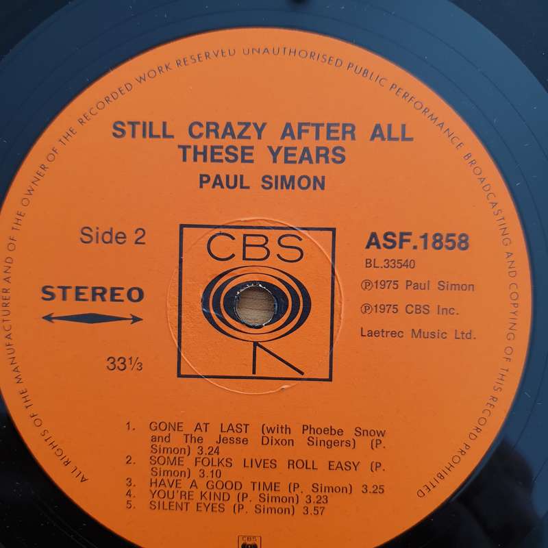 Paul Simon - Still Crazy After All These Years (SA) (with original lyrics inner) - Vinyl LP Recor...