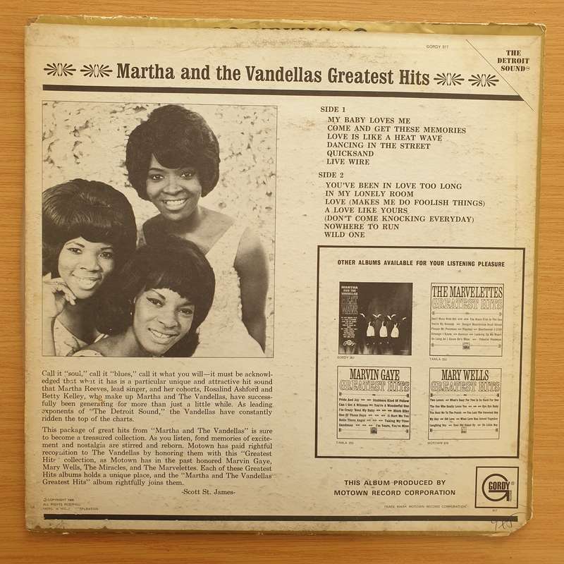 Martha And The Vandellas  Greatest Hits - Vinyl LP Record - Very-Good- Quality (VG-) (minus)
