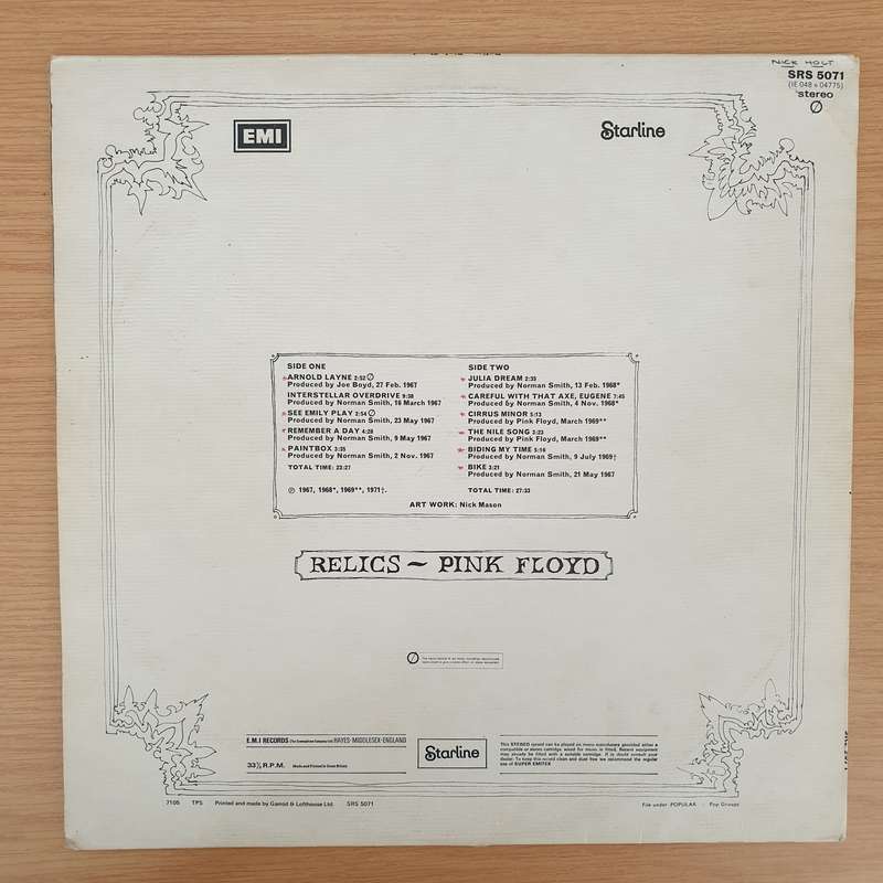 Pink Floyd  Relics (UK)  - Vinyl LP Record - Very-Good Quality (VG)  (verry)