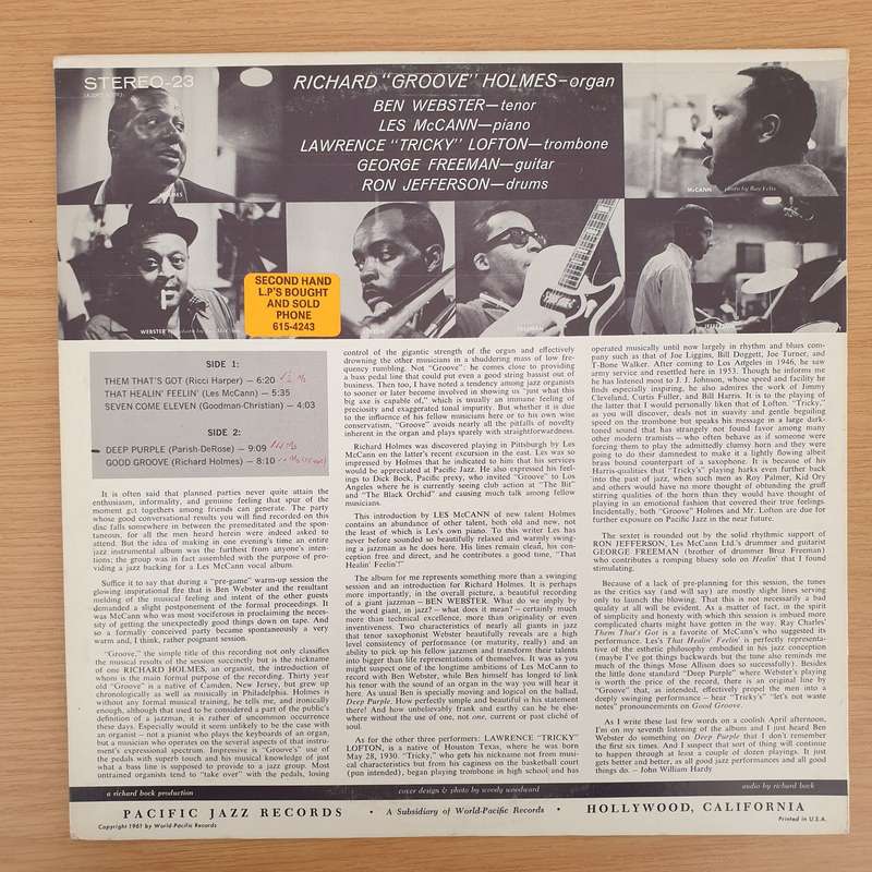 Richard "Groove" Holmes  "Groove" (US) - Vinyl LP Record - Very-Good+ Quality (VG+) (verygoodp...