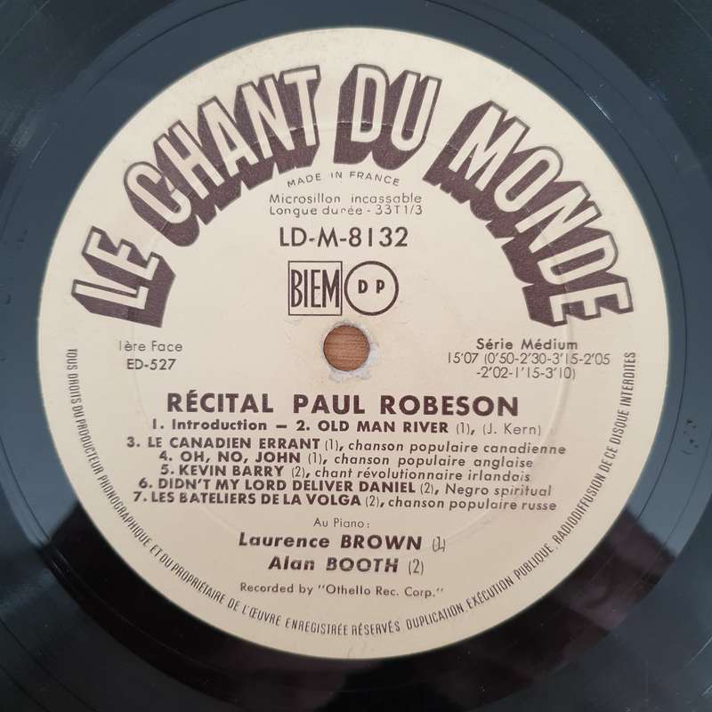 Paul Robeson  Recital - Vinyl LP Record - Very-Good- Quality (VG-) (minus)