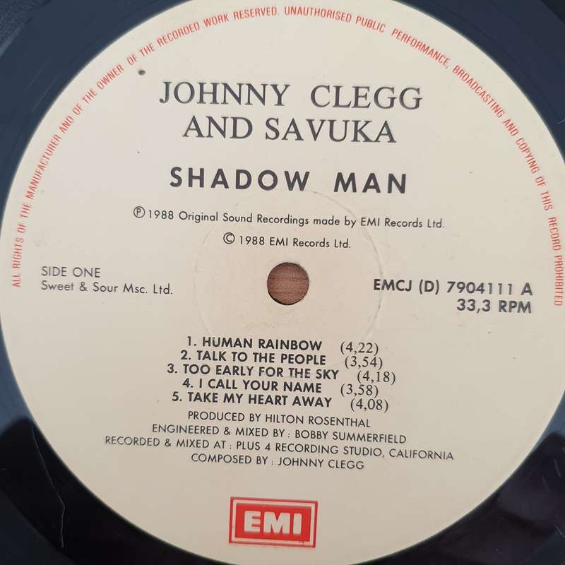 Johnny Clegg & Savuka  Shadow Man - Vinyl LP Record - Very-Good- Quality (VG-) (minus)