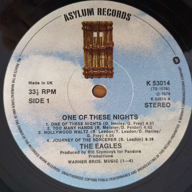 Eagles  One Of These Nights (UK) (with original inner)  Vinyl LP Record - Very-Good+ Qualit...