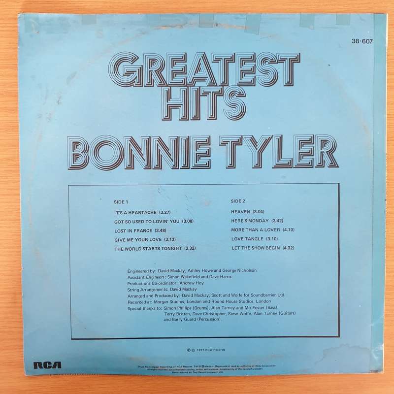 Bonnie Tyler - Greatest Hits - Vinyl LP Record - Very-Good Quality (VG)  (verry)