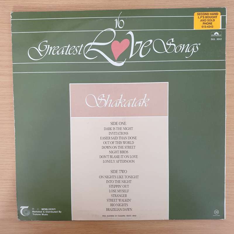 Shakatak - 16 Greatest Love Songs  Vinyl LP Record - Very-Good+ Quality (VG+) (verygoodplus)