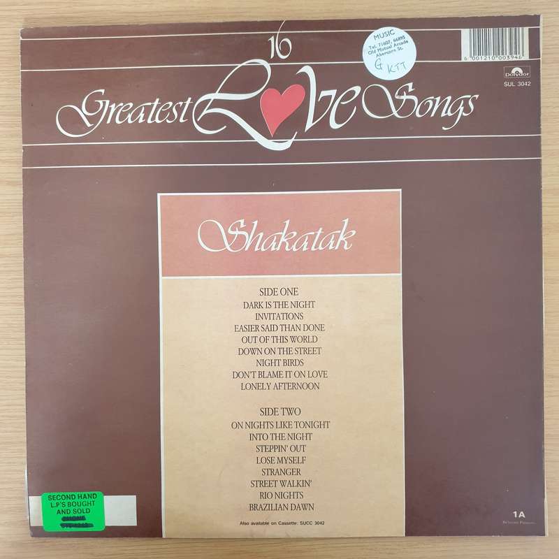 Shakatak - 16 Greatest Love Songs  Vinyl LP Record - Very-Good+ Quality (VG+) (verygoodplus)
