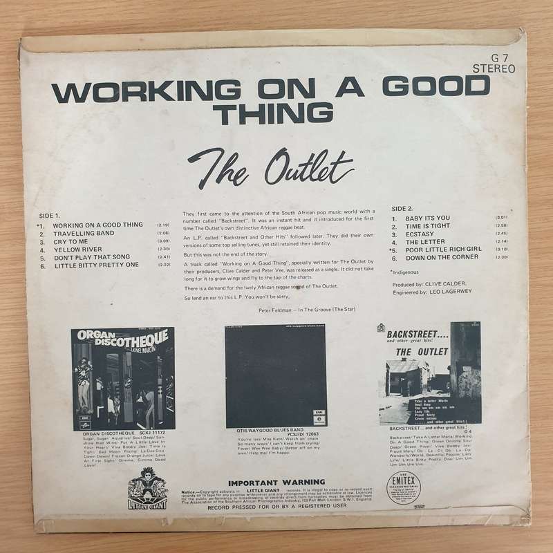 The Outlet  Working On A Good Thing  Vinyl LP Record - Very-Good+ Quality (VG+) (verygoodplus)