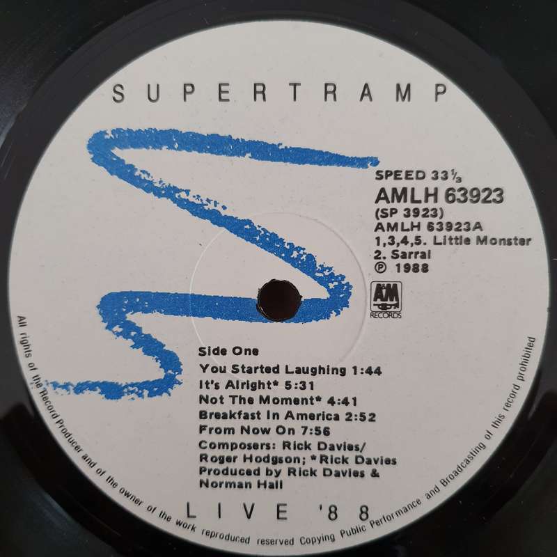 Supertramp  Live '88  Vinyl LP Record - Very-Good+ Quality (VG+) (verygoodplus) (D)