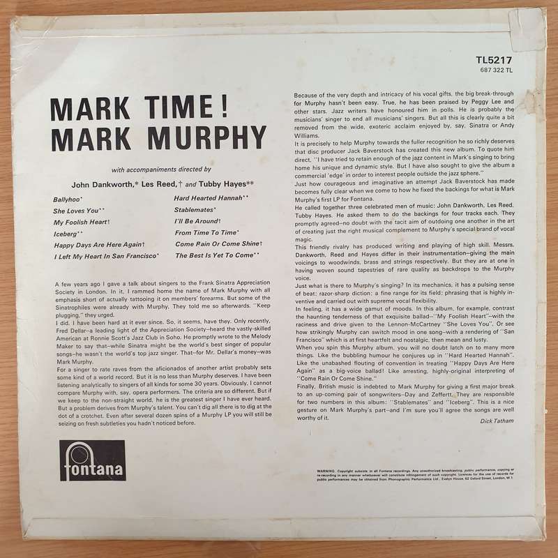 Mark Murphy  Mark Time!   Vinyl LP Record - Very-Good+ Quality (VG+) (verygoodplus)