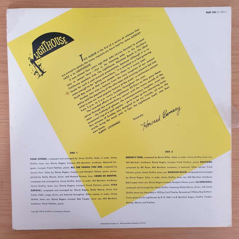 Howard Rumsey's Lighthouse All-Stars  Sunday Jazz A La Lighthouse, Vol. 1  Vinyl LP Reco...