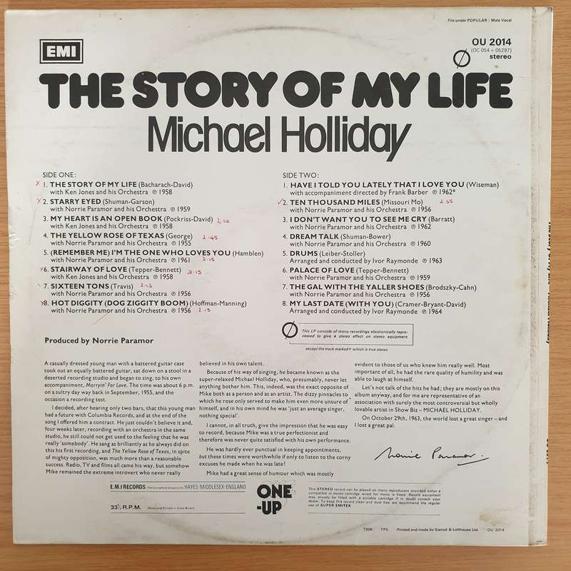 Michael Holliday  The Story Of My Life (UK)  Vinyl LP Record - Very-Good+ Quality (VG+)