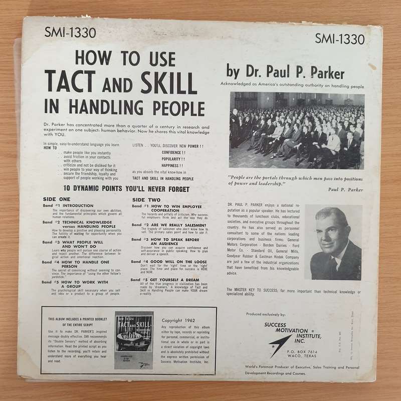 Dr. Paul P. Parker  How To Use Tact And Skill In Handling People  Vinyl LP Record - Very-Go...