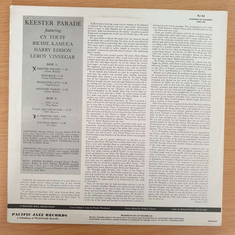 Keester Parade  Cy Touff And Richie Kamuca And Leroy Vinnegar And Harry Edison  Vinyl LP Re...