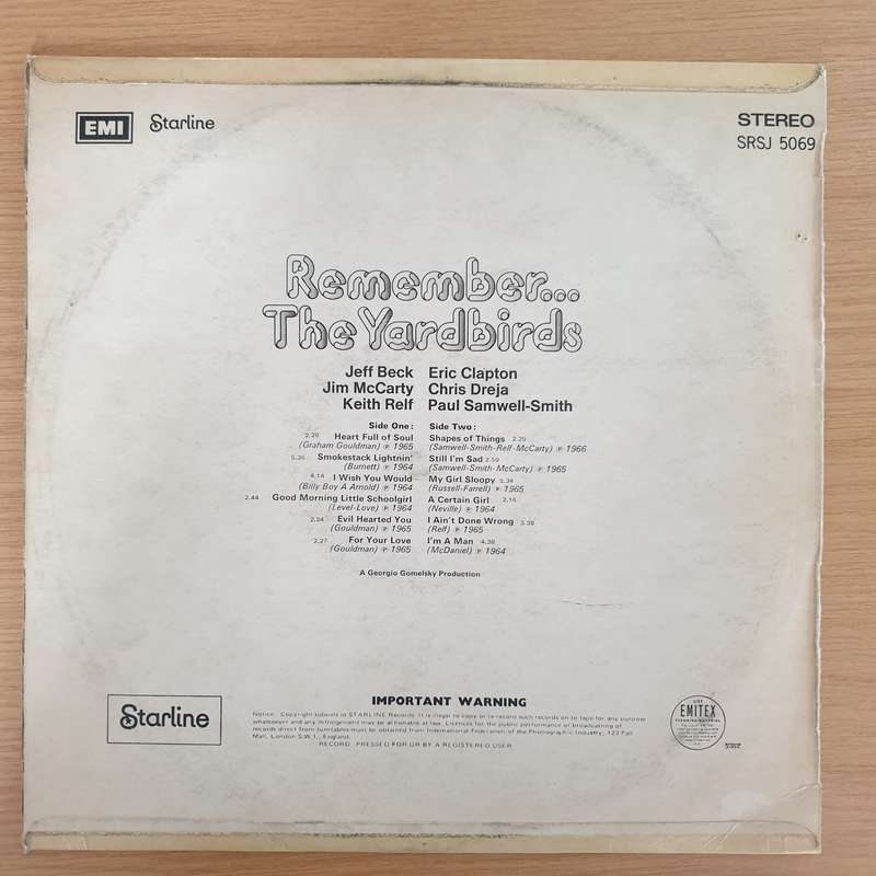 The Yardbirds  Remember... The Yardbirds (Beck, Clapton..) - Vinyl LP Record - Very-Good+ Q...