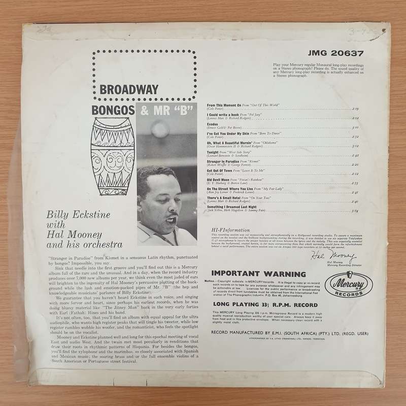 Billy Eckstine  Broadway Bongos And Mr. B - Vinyl LP Record - Very-Good Quality (VG)  (verry)