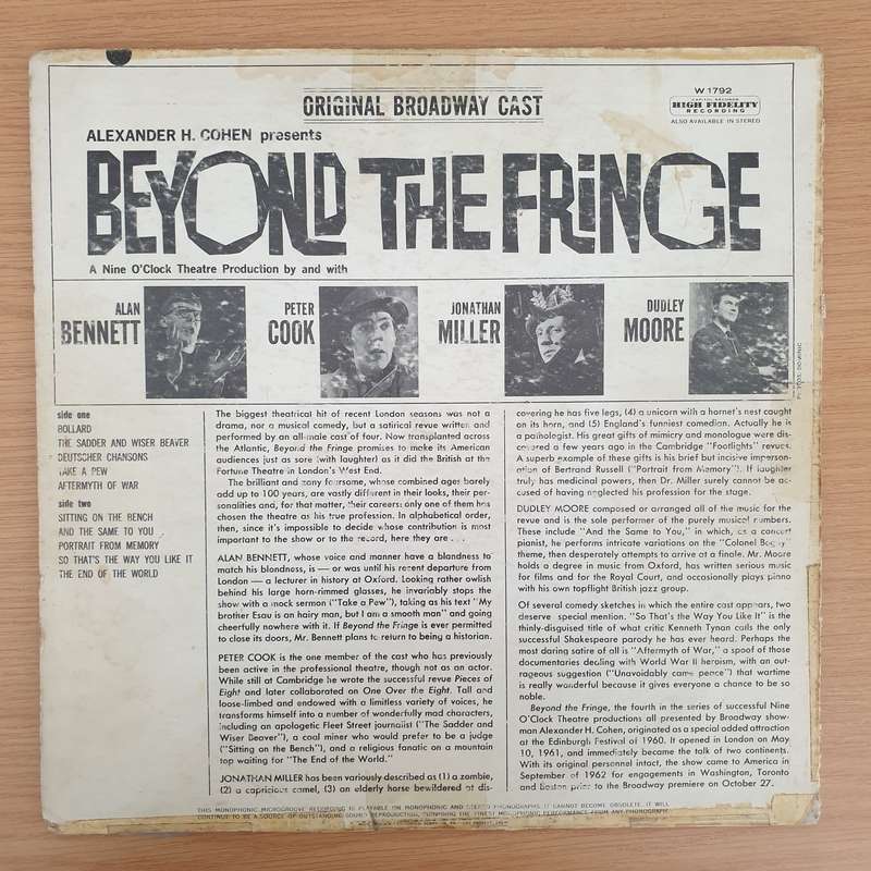Beyond The Fringe  Original Broadway Cast - Vinyl LP Record - Very Good Quality (VG)