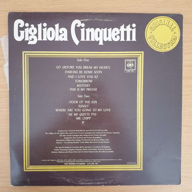 Gigliola Cinquetti  - Original Collection - Vinyl LP Record - Very-Good+ Quality (VG+)
