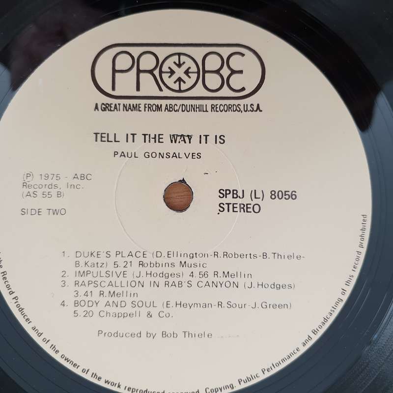 Paul Gonsalves  Tell It The Way It Is! (8056)  - Vinyl LP Record - Very-Good+ Quality (VG+) (v...