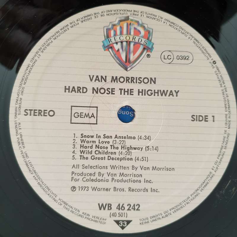Van Morrison  Hard Nose The Highway - Vinyl LP Record - Very-Good+ Quality (VG+)