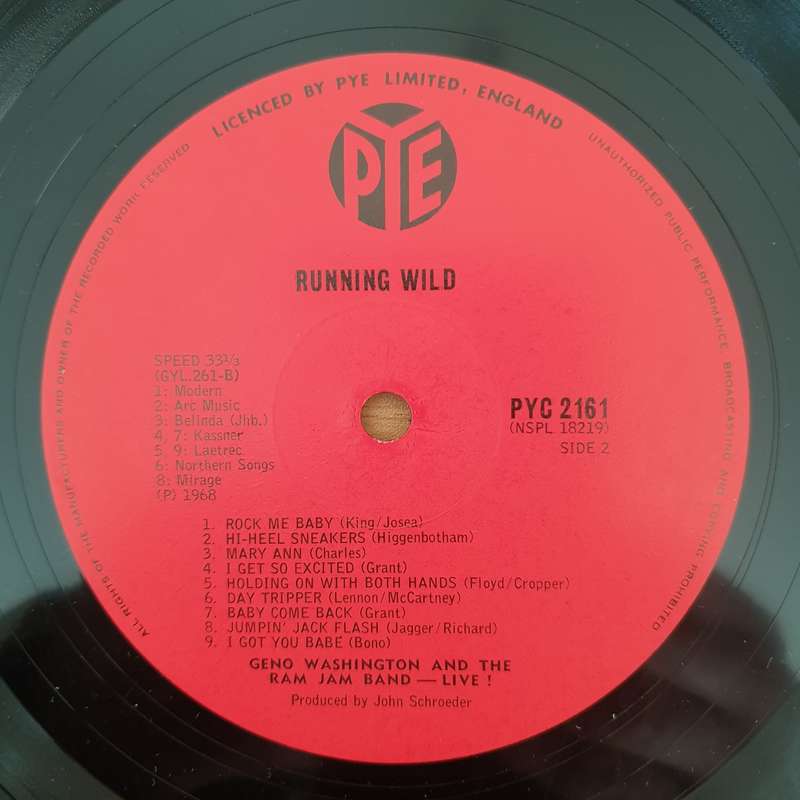 Geno Washington & The Ram Jam Band  Running Wild - Vinyl LP Record - Very-Good Quality (VG)  (...