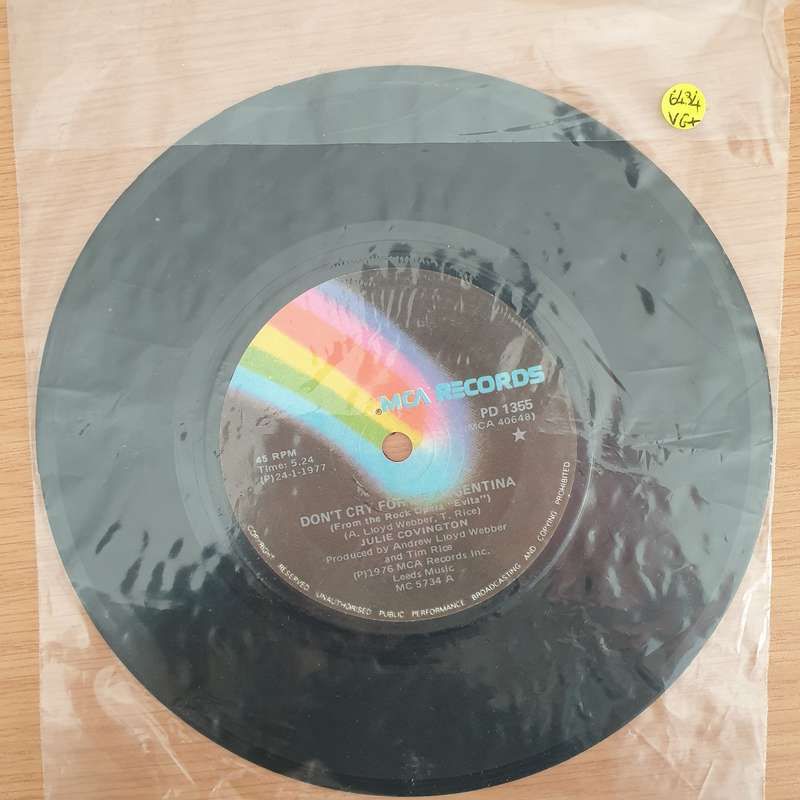 Julie Covington  Don't Cry For Me Argentina - Vinyl 7" Record - Very-Good+ Quality (VG+) (very...
