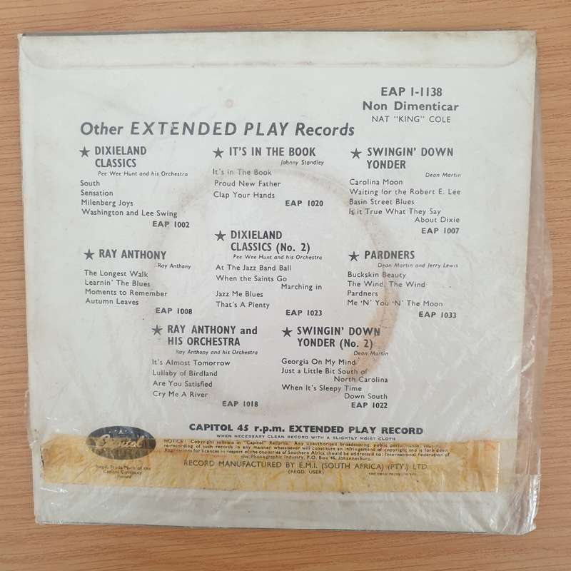 Nat "King" Cole  Non Dimenticar - Vinyl 7" Record - Very-Good+ Quality (VG+) (verygoodplus7)