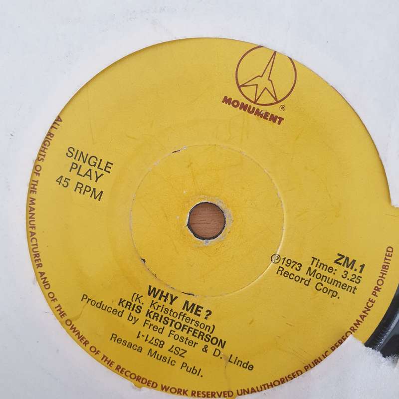 Kris Kristofferson  Why Me / Help Me - Vinyl 7" Record - Very-Good+ Quality (VG+) (verygoodplus7)