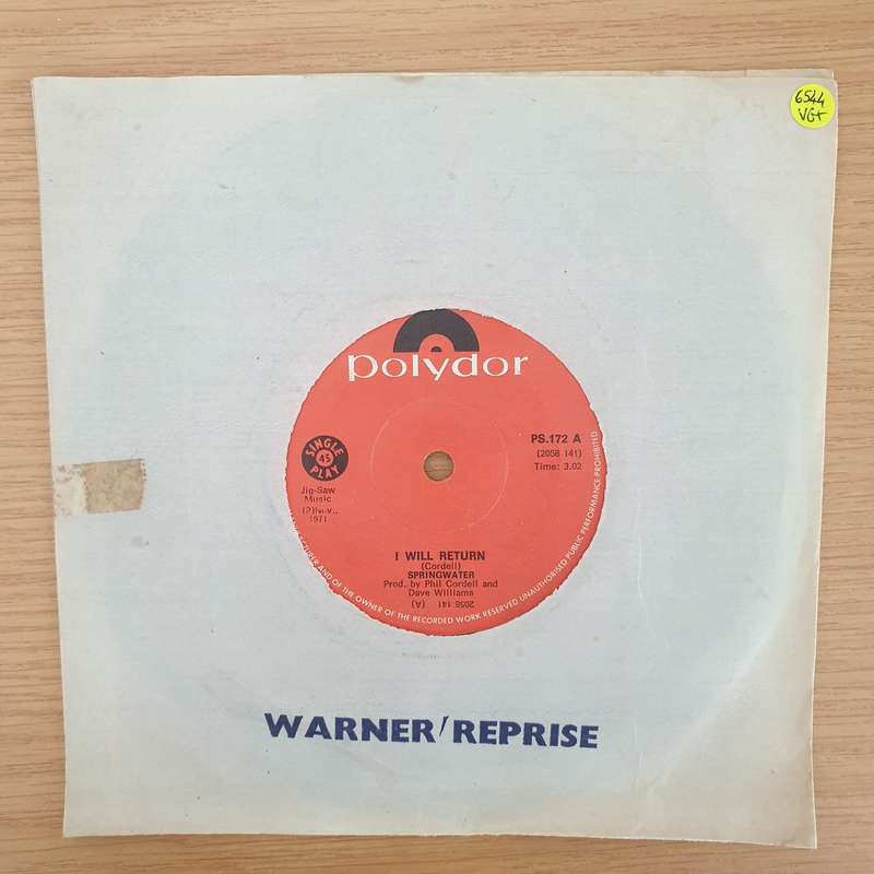 Springwater  I Will Return - Vinyl 7" Record - Very-Good+ Quality (VG+) (verygoodplus7)