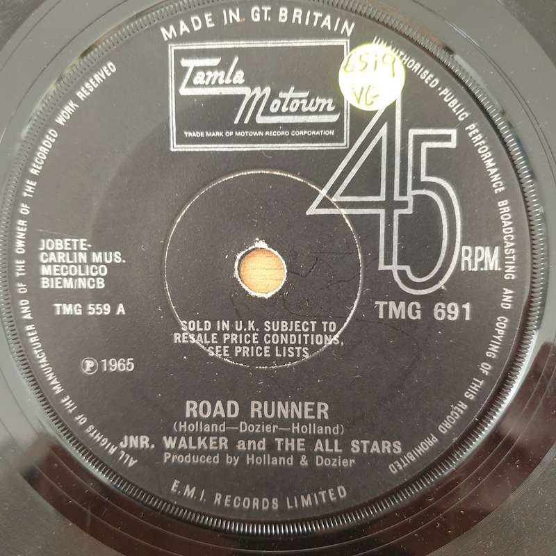 Jnr. Walker And The All Stars  Road Runner - Vinyl 7" Record - Very-Good Quality (VG)  (verry7)