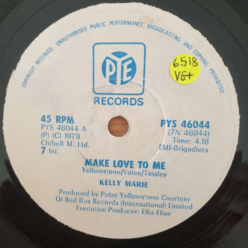 Kelly Marie  Make Love To Me / Sentimental Kisses (Rhodesia) - Vinyl 7" Record - Very-Good+ Qu...