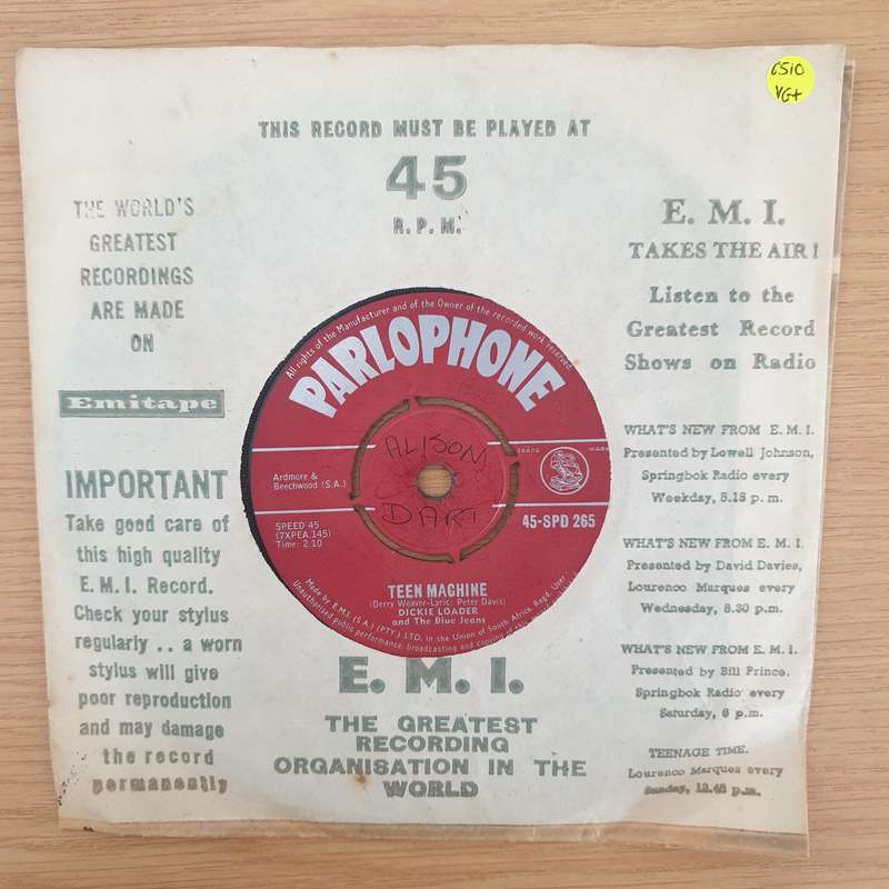 Dickie Loader And The Blue Jeans  Exclusively Yours / Teen Machine - Vinyl 7" Record - Very-Go...
