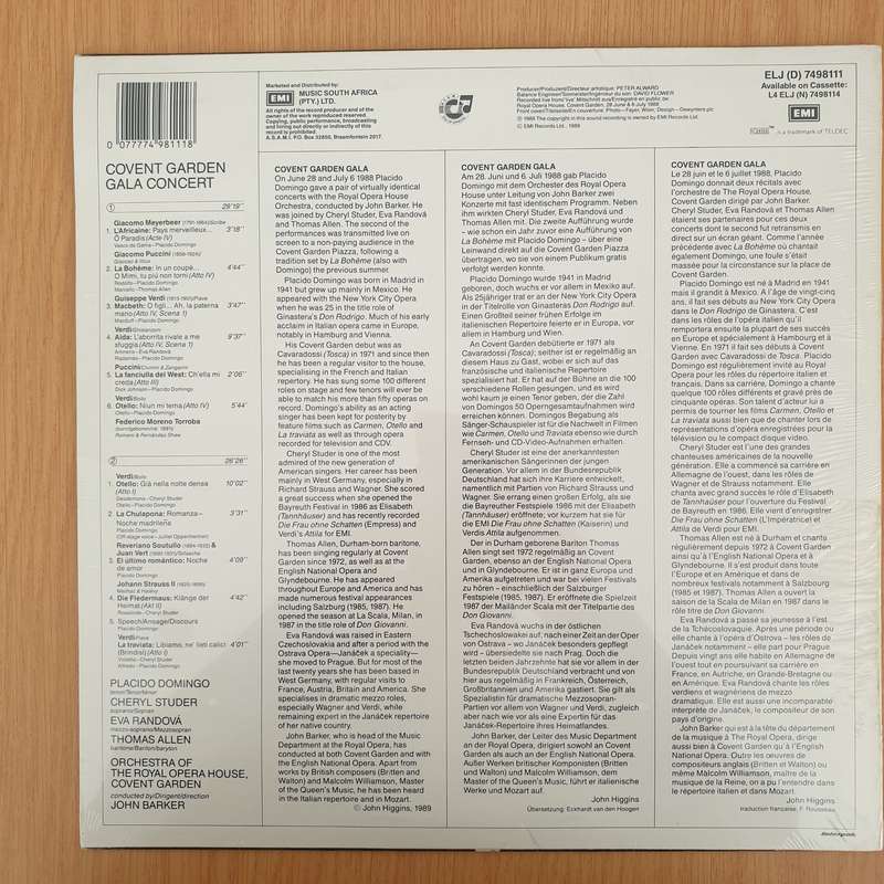 Placido Domingo  Live At Covent Garden -  Vinyl LP Record - Sealed