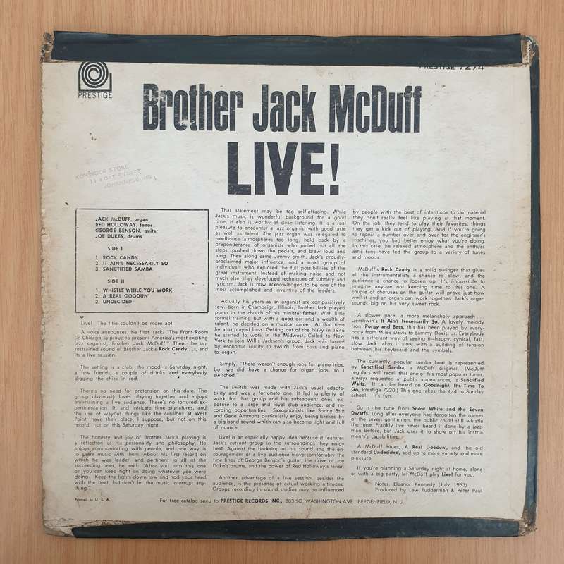Brother Jack McDuff  Live! - Vinyl LP Record - Good+ Quality (G+) (gplus)