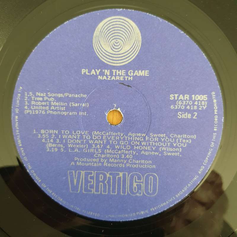 Nazareth  Play 'N' The Game  - Vinyl LP Record - Very-Good+ Quality (VG+) (verygoodplus)