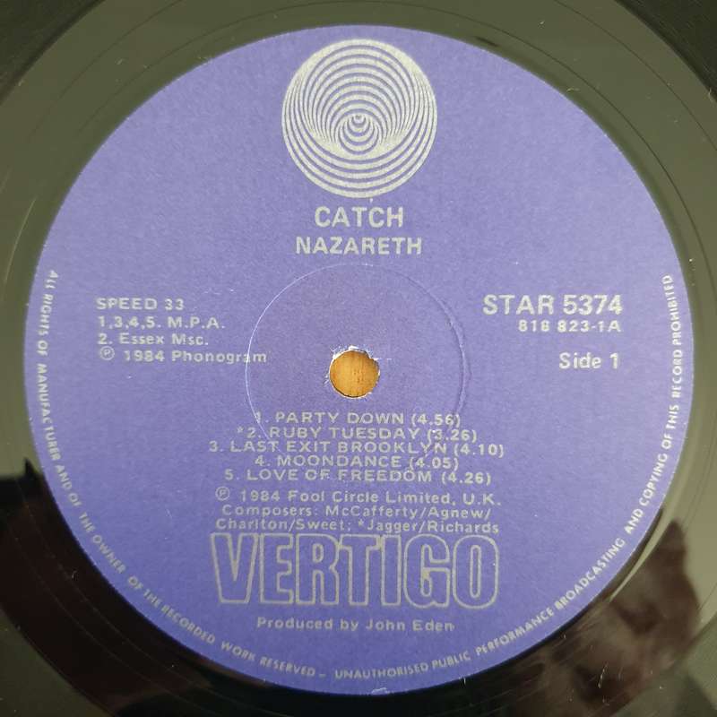 Nazareth  The Catch - Vinyl LP Record - Very-Good+ Quality (VG+)