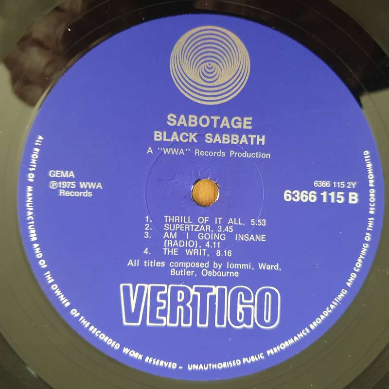 Black Sabbath  Sabotage  - Vinyl LP Record - Very-Good+ Quality (VG+) (verygoodplus)