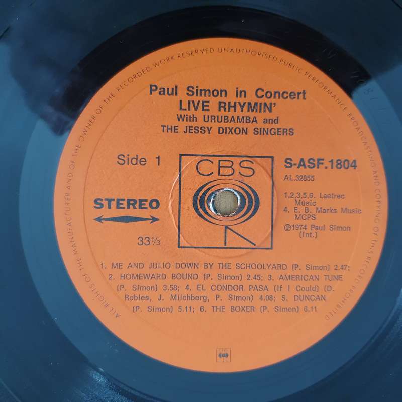 Paul Simon  Live Rhymin' with Urubamba and the Jessy Dixon Singers - Vinyl LP Record (VG) (...