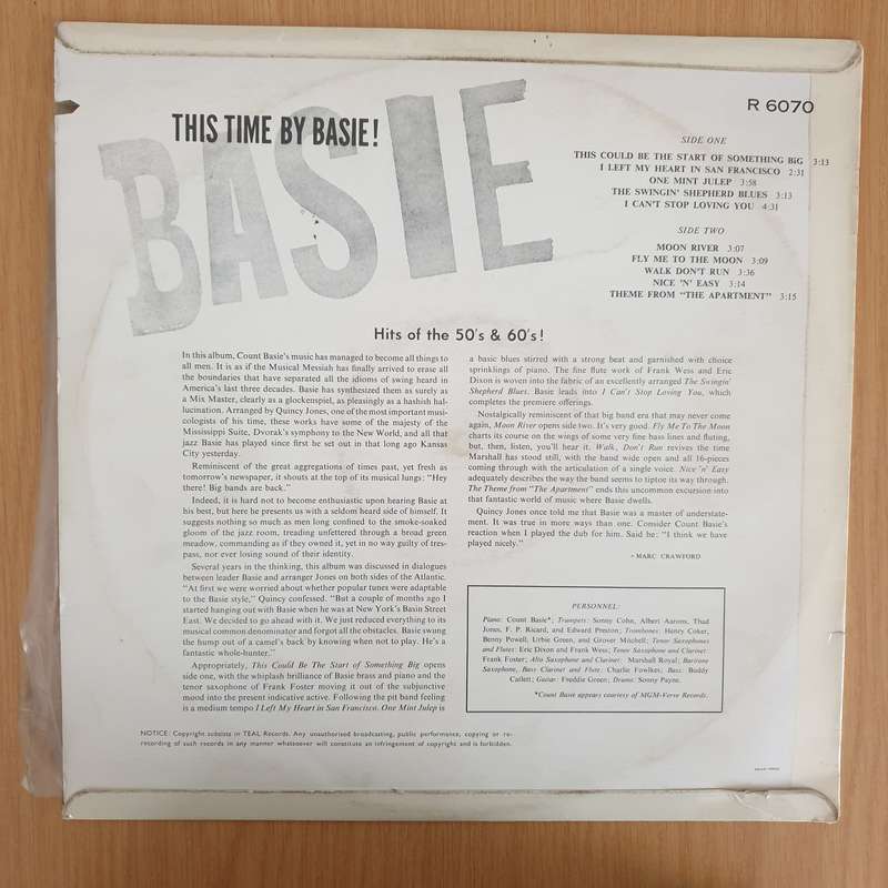 Count Basie  This Time By Basie! - Hits Of The 50's & 60's - Vinyl LP Record  (VG+)